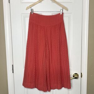 Anthropologie Womans Size 00 Eyelet Wide-Leg Cropped Pants Pockets Coral Orange